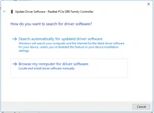 Realtek PCIe GBE Family Controller is disconnected from network