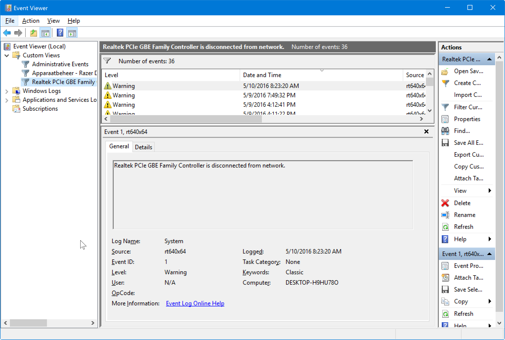 FIX Realtek PCIe GBE Family Controller is disconnected from network