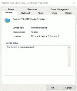 Realtek PCIe GBE Family Controller is disconnected from network