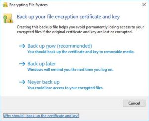 Back up your file encryption certificate and key