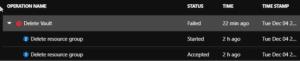Vault cannot be deleted as there are existing resources within the vault.