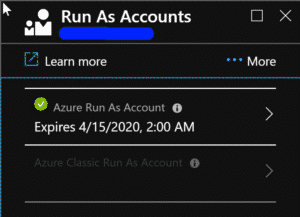 The certificate for the Classic Run As account has expired. Click here to renew the certificate(s).