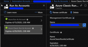 The certificate for the Classic Run As account has expired. Click here to renew the certificate(s).