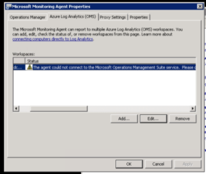 FIX: "The agent could not connect to the Microsoft Operations Management Suite service. Please check that the system either has internet access, or that a valid HTTP proxy has been configured for the agent."