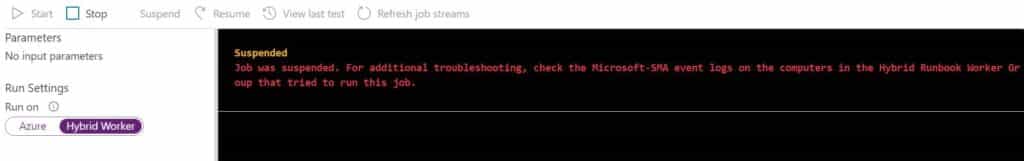 Job Suspended in azure Automation troubleshooting.