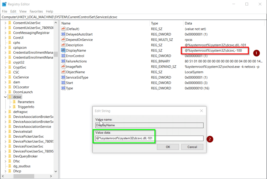 FIX: The system cannot find the file specified dcsvc Services.msc