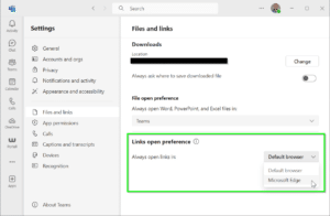 How to open urls in Teams in other browsers